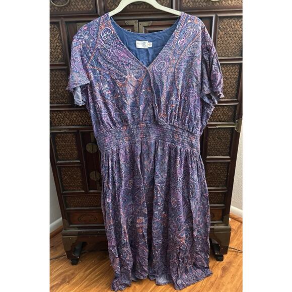 Terra & Sky‎ Women Dress Plus Size Surplice Midi Blue Paisley Size 2X 20w-22w - Picture 2 of 8